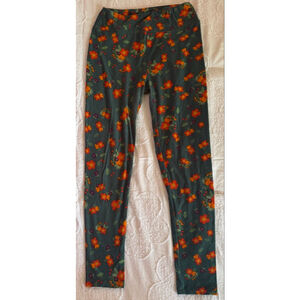 Women's Lularoe Floral Leggings Green/Orange One Size